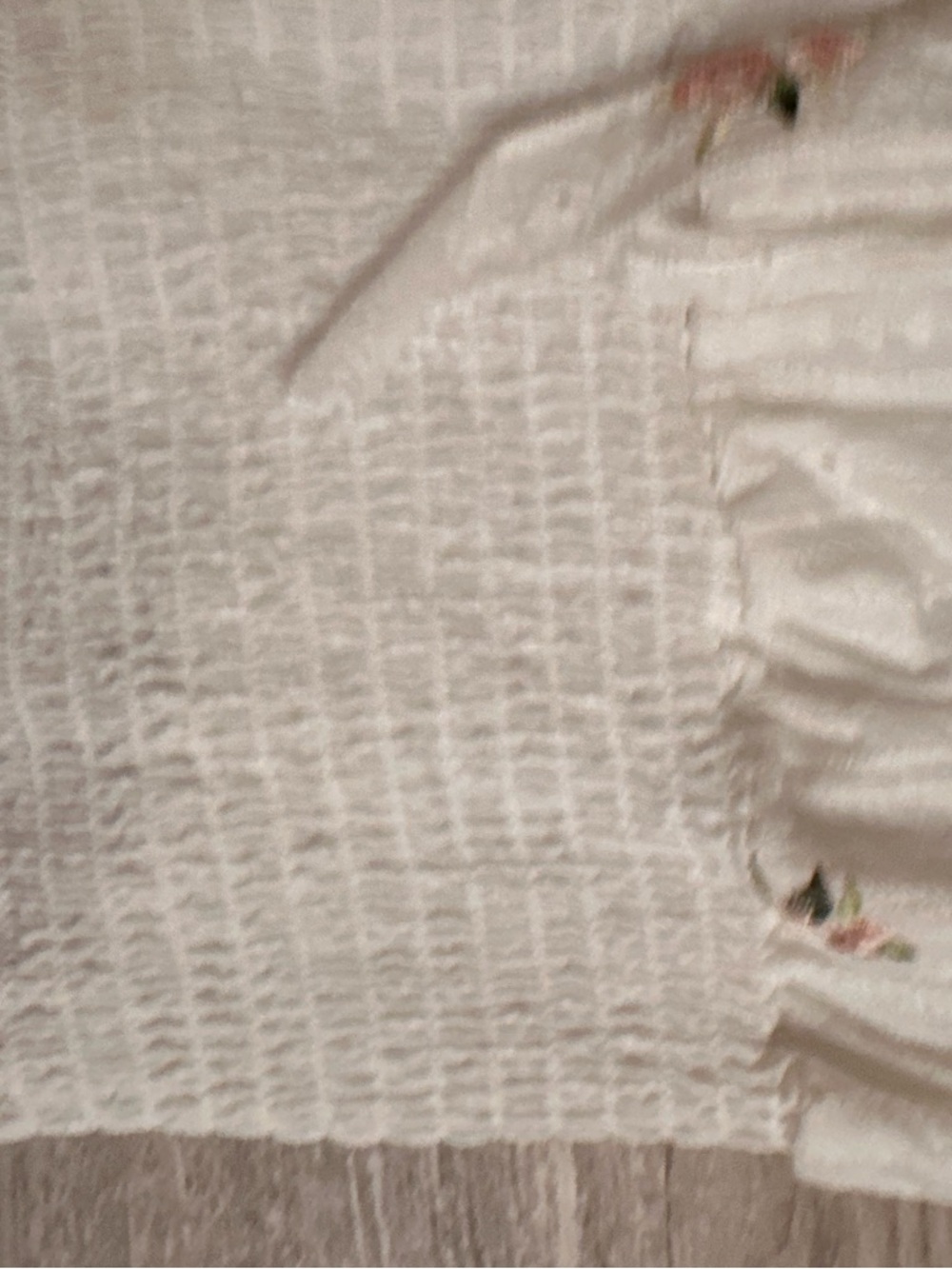 White Floral Smocked Puff Sleeve Crop Top Boho Cottagecore large - Picture 4 of 6